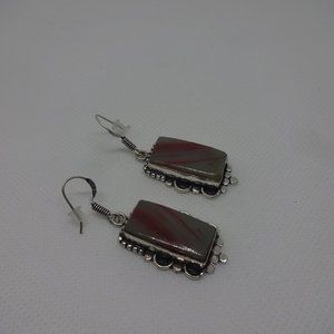 Beautiful "MOOKAITE JASPER" Handmade Sterling Dangle Earrings #443